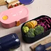 Plates 1pc Bento Box Lunch Microwavable Heating Single Lunchbox For Students (Blue 500ml)