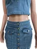 Work Dresses Summer Strapless Denim Skirt Sets Sexy Tube Crop Top And Button Up Bodycon Mini Skirts Women 2 Piece Casual Outfits Streetwear