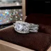 Klusterringar moderna kvinnors bröllop med lysande kubik zirkonium lyxförslag engagemang bling tillbehör smycken
