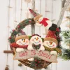 29cm Christmas Wreath Cane Ring Simulation Cotton Door Hanger Xmas Decoration Elderly Snowman Elk Vine Ring Pendant 1102