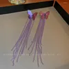 Dangle Earrings 1 Pair 15.5x3.2cm Silver Needle Purple/green Butterfly Long Round Beads Tassel Fashionable Personalized