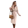 Women's Wool Blend's Faux Coat with Belt Long Sleeves Fashion Notched Lapel Outwear Overcoat for Autumn Winter Dropship 231101