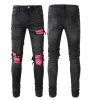 Herrjeans Designerjeans Herr High Street Lila jeans för herr Broderibyxor Damer Ripped Patch Hole Denim Rak Mode Streetwear Legged