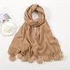 Foulards Mode Hiver Couverture épaisse Cachemire Châle Écharpe avec fourrure Pom Pompon Chaud Pashmina Poncho Echarpe Foulards 190 70Cm