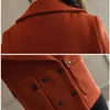 Women's Jackets Solid Color Short Wool Blend Coat Women Vintage Double Breasted Tweed With Pockets 2023 Autumn Slim Outwear Office Lady