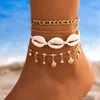 Anklets Beach Vacation Girl Foot Jewelry Butterfly Tassels Pearl Rhinestone Pereads Shell Kamelka dla kobiet wielowarstwowych kostki łańcuch