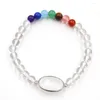 Strand FYSL Argent Plaqué Forme Ovale Quartz Clair Connecter 6 Mm Perles Rondes Bracelet Extensible Guérison Chakra Bijoux