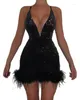 Casual Dresses Contrast Sequin Feather Trim Party Dress