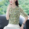 Kvinnor BLOUSES 4XL Kvinnor Summer Spring Shirts Lady Fashion Corte Sleeve Printing Flower Green Clothing Blusas Tops WY0858