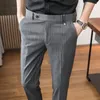 Мужские костюмы Брюки Fit Pantalon Homme Dress Wear Брюки 2023 Формальные летние деловые тонкие полосатые распродажи 28-36 Весенняя офисная мужская одежда