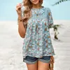 Damenblusen KHALEE YOSE Floral Boho Vintage Bluse Shirt Patchwork Chiffon O-Ausschnitt Sommer Urlaub Strand Frauen Casual Damen Tops