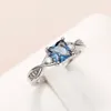 Pierścionki ślubne Huitan Delikatne damskie niebieskie sześcienne z cyrkonu design elegancki pierścionek z palców na rocznicę 2023 Biżuteria