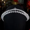 Grampos de cabelo Asnora Luxo Cubic Zirconia Nupcial Casamento Coroa Long Tiaras Marquise Cut Zircon CZ Prom Coronet Cristal Jóias