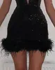 Casual Dresses Contrast Sequin Feather Trim Party Dress