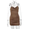 Casual Kleider Kaffee Sexy Kleid Frauen Sommer Spaghetti Strap 2023 Weibliche Hohe Taille Geraffte Bodycon Mini Party Nachtclub Outfits