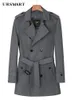 Мужская полушерстяная ветровка средней длины, мужская мода, двубортный коричневый повседневный плащ, мужские весенне-осенние тонкие куртки S-6XL, размер 231102