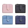 新しいSaffiano Triangle Leather Wallets Coin Purches Womens Luxury Designer Cards Holder 7A Box Cardholder Wallet Puese 9
