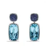 Boucles d'oreilles pendantes Huitan Simple polyvalent géométrique pour femmes de luxe bleu zircon cubique Chic dame fête bijoux à la mode