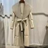 Manteau en mélange de laine pour femmes, avec grand col, veste d'hiver Slim, à la mode, avec ceinture, vêtements d'extérieur, duvet d'oie plus blanc, 231101