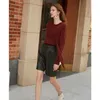 Frauen Shorts 2023 PU Faux Leder Frauen Herbst Winter Hohe Taille Breite Bein Kurze Damen Lose Retro Belted Femme