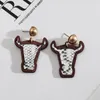 Dangle boucles d'oreilles lustre bohème Vintage peau de serpent imprimé léopard tête de taureau en forme de cuir pour les femmes 2023 géométrique cadre en bois boucle d'oreille