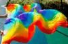 Hits 2018 High Selling Handmade Women Quality Belly Fan Dance 100% Real Silk Veils 1 Pair Rainbow Colors (2pcs)