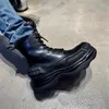 Bottes de moto pour hommes, bottes hautes noires à lacets, bottes décontractées à fond épais