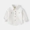 Детские рубашки высококачественная детская рубашка с длинным рукавом сплошной хлопковой весенний осенний ребенок выключите воротнич