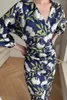 Abiti casual stile abito da donna giapponese si sente sottile e pieghettato con vita Tuck manica 3/4 stampato scollo a V natica vestito avvolgente in estate