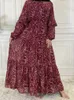 Etniska kläder Dubai Arab Muslim Chiffon Floral Maxi Dress for Women Lace-up Marocko Party Long Musluman Islamic Ramadan Abaya 2023