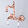 Kitchen Faucets Antique Red Copper Brass Wall Mounted Wet Bar Bathroom Vessel Basin Sink Cold Mixer Tap Swivel Spout Faucet Msf897