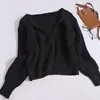 Maglioni da donna Maglione con colletto blu scuro Pullover da donna Primavera e autunno Moda coreana Allentato Corto Abbigliamento esterno Manica lunga