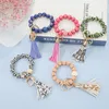 Keychains 1pcs Leopord Pattern Keychain Wood Beads Keys Wristlet Bracelet Pendant Keyring For Women Tassel Charms Accessories