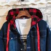 Herenjacks mannen plaid splice splitsing jas streetwear hip hop heren heren met een kapje mannelijke casual losse bovenkleding lente mode slanke jas