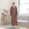 Vêtements de nuit pour hommes, chemise de nuit épaisse à capuche, pour couple, peignoir allongé, fermeture éclair, vêtements à manches longues, manteau Bata, 2023