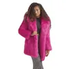 Женское меховое пальто из искусственного меха розово-красного цвета, однотонное пальто из искусственного меха, женское пальто с длинными рукавами и капюшоном, зимняя модная верхняя одежда, пушистые пальто из искусственного меха, куртки 231101