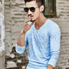 Men's T Shirts KANCOOLD T-shirt 2023 Trendy Mens Solid V Neck Long Sleeve Shirt Top Slim Fit Summer Stretch Blouse Chemise Homme Jun22