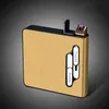 Lighters "New Outdoor Windproof Plasma USB Pulse Flameless Double Arc Lighter Portable Metal Cigarette Box Electric Men's Gift "