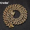 UWIN Drop Fashion Iced Prong Cuban Link Chains Necklaces 15mm Mutil-Colored Blue Black Rhinestones Hiphop Jewelry Mens T2336P