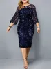 Festklänning Plus Size Dam Midi Paljett Mesh Långärmad Spets Elegant Bodycon XL-4XL 5XL Aftonklänningar För Dam Sommar 2023