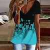 Women's T Shirts Black Athletic Tee Women Fashion Comfortable Blue Print Short Sleeve V Neck Top Womens Long TeeWomen's