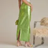 Rokken Sexy Sparkly Slit Lange Vrouwen Hoge Taille Metallic Groen Slanke Maxi Rok 2023 Zomer Harajuku Elegante Fee Grunge kleding 231101