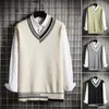 Men's Vests Men Sweater Trendy Anti-pilling Vest V Neck Cold-proof Spring