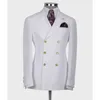 Herenpakken Witte klassieke 6 Knopen Men Slim Fit 2-delige jasbroek Dubbele borsten bruidegom Bruidegom Prom Man Tailor-gemaakte kleding