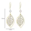 Boucles d'oreilles pendantes mode femmes en acier inoxydable suspendu creux cristal feuille oreille crochet pendentif bijoux mariée mariage cadeau accessoires