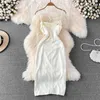 Casual Dresses Satin White Dress For Women Prom Evening Party Ladies Elegant Sexy Backless Sleeveless Midi Pleated Slip