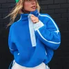 Damesjassen Winter Y2K Hoodie met rits Coltrui Patchwork Trekkoord Street chic Imitatie lamswol Blauw Oversized sweatshirt met lange mouwen Wit 231102