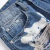 Jeans Punk en Patchwork cassé pour hommes, pantalon en tissu déchiré avec tissu intérieur déchiré, mode Slim en détresse, Streetwear