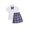 Clothing Sets JK Women 2023 Summer High Waist Pleated Skirts And Shirt Tie Korean Style For Girls Cute Sweet Plaid Mini Skirt