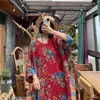 Casual Dresses Women Retro Printed V Neck Dress Ladies Vintage Cotton Female 2023 Spring Summer Dressescasual